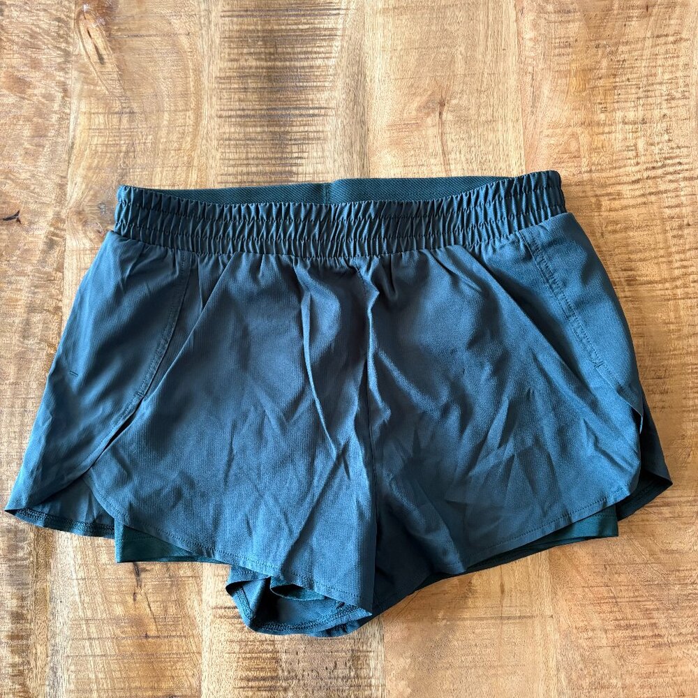 Girlfriend Collective trail shorts, color moss, size medium